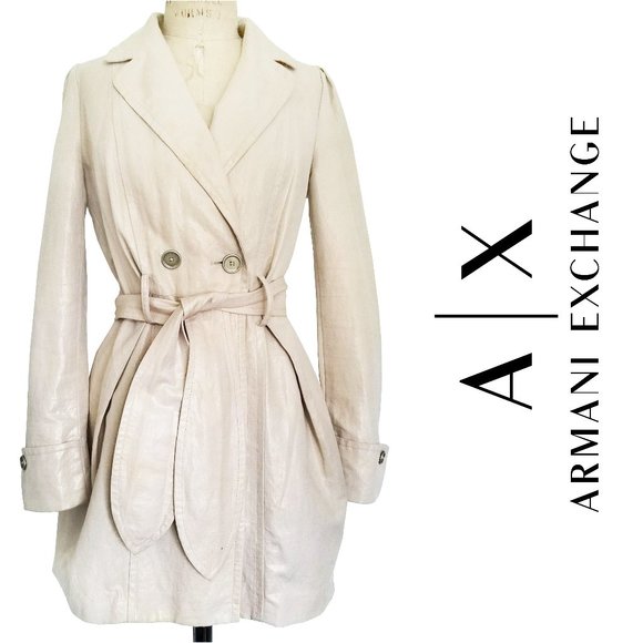 AX Armani Exchange Womens Linen Trench Coat Tan with Metallic Gold Thread  M - Picture 1 of 11